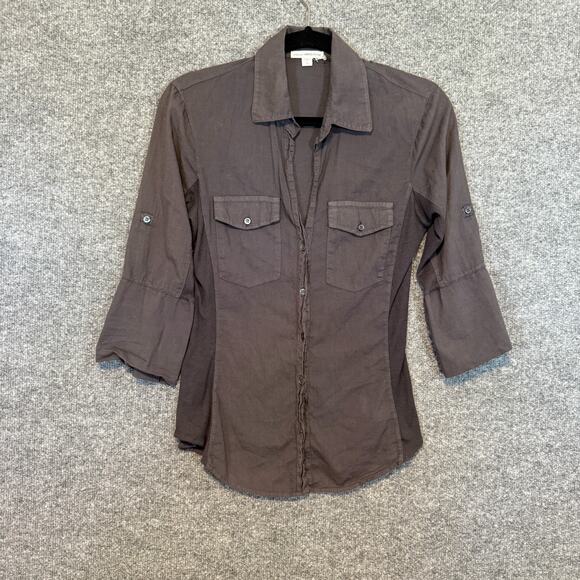 James Perse Shirt Womens 2 Gray 3/4 Sleeve Button Front Tshirt Soft Casual - Picture 1 of 13
